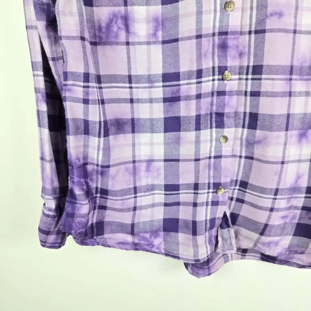 Justice Lavender Soft Plaid Grundge Button-Up Shirt LG (12/14)